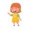 Smiling Girl Character with Red Hair Pointing at Something with Her First Finger Vector Illustration