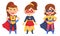 Smiling Girl Character in Superhero Costume and Cloak Standing Ready to Save the World Vector Illustrations Set