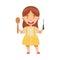 Smiling Girl with Chisel and Carved Spoon Woodworking Vector Illustration