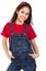 Smiling girl in coveralls