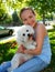 Smiling girl with dog