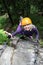 Smiling girl enjoy climbing