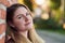 Smiling girl with gorgeous bokeh. Wallpaper`s portrait.