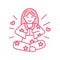 Smiling girl in padmasana, yoga line logo. Icon of woman meditation