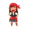Smiling Girl in Pirate Costume with Tied Bandana Vector Illustration