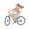 Smiling girl in riding retro bicycle with front headlamp. Vector illustration