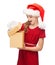 Smiling girl in santa helper hat with gift box