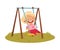 Smiling Girl Swinging at Playground Enjoying Hot Summer Season Vector Illustration