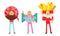 Smiling Girls in Food Costumes Standing and Waving Hand Vector Illustration Set