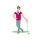 Smiling golf player standing with club satisfied good game