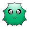 Smiling green Doodle monster illustration with cartoon faces. Fantasy emoticons