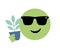 Smiling green emoji holding a plant in a pot, it is cool to grow house plants and care about your environment