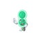 Smiling green streptococcus pneumoniae cartoon mascot style with two fingers