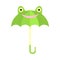 Smiling green umbrella with frog animal face vector illustration