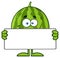 Smiling Green Watermelon Fruit Cartoon Mascot Character Holding A Blank Sign