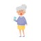 Smiling Grey-Haired Senior Woman Standing and Drinking Water From Glass Vector Illustration