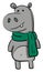 Smiling grey hippo with gren scarf vector illustration