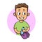 Smiling guy putting bottle of water in his bag. Staying hydrated flat design icon. Flat vector illustration. Isolated on
