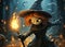 Smiling Halloween witch fire character illustration