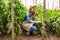 Smiling happy agronomist working in a greenhouse