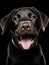 Smiling happy Chocolate labrador retriever puppy posing on black background studio photo