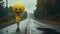 Smiling Happy Emoticon Person Walking In Rainy Morning