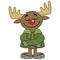 Smiling happy Moose cartoon character with folded arms
