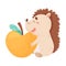 Smiling Hedgehog Character Carrying Huge Apple Fruit Vector Illustration