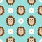 Smiling hedgehog and daisy flower. Seamless pattern.