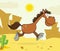 Smiling Horse Cartoon Character Running Over Weste