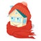 Smiling house in a warm knitted orange cap and a scarf