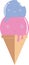 Smiling ice-cream vector graphic. Illustration of ice-cream cone with pink and blue scoops of ice-cream on top - happy smiling