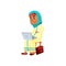smiling islamic girl pupil remote study on laptop cartoon vector
