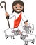 Smiling Jesus Christ Stick Sheeps Isolated