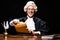 smiling judge in judicial robe and