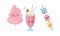 Smiling Kawaii Marshmallow and Dessert with Face Vector Set