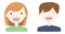 Smiling kids with dental treatment. Cute cartoon boy and girl with teeth braces