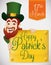 Smiling Leprechaun with Golden Sign for Patrick\'s Day Celebration, Vector Illustration