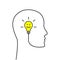 Smiling lightbulb with head silhouette concept