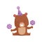 Smiling little bear in party hat, holding sweet lollipops in paws. Cute humanized animal. Flat vector icon