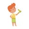 Smiling Little Boy Drying His Hair with Blow Dryer after Taking Bath Vector Illustration