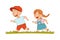 Smiling Little Boy and Girl Enjoying Summer Running on Grass Playing Catch up Game Vector Illustration