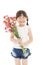 Smiling little girl holding a bouquet carnation