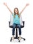 Smiling little girl sitting in big office chair