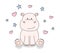 Smiling little sitting hippopotamus with small blue stars and pink hearts