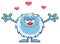 Smiling Little Yeti Cartoon Mascot Character With Open Arms For Hugging With Hearts