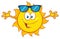 Smiling Loving Sun Cartoon Mascot Character With Sunglasses And Open Arms For Hugging.