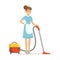 Smiling maid character wearing uniform with vacuum, cleaning service of hotel vector Illustration