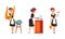 Smiling Maid or Housemaid in Black Dress and White Apron Doing Laundry and Washing the Dishes Vector Set