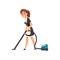 Smiling maid with vacuum cleaner, housemaid character wearing classic uniform with black dress and white apron, cleaning